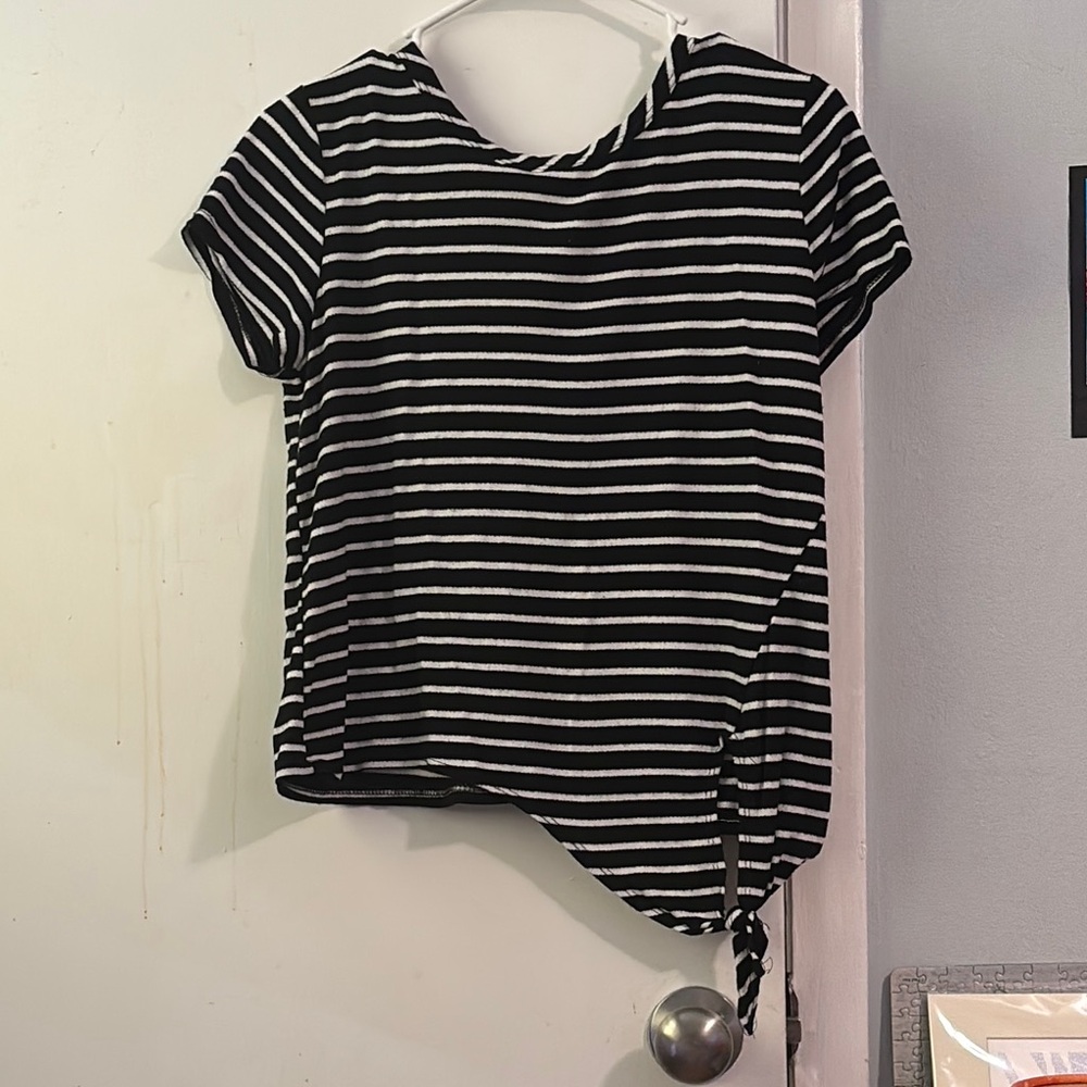 Olivia Rae Black and White Asymmetrical Ruched T-Shirt